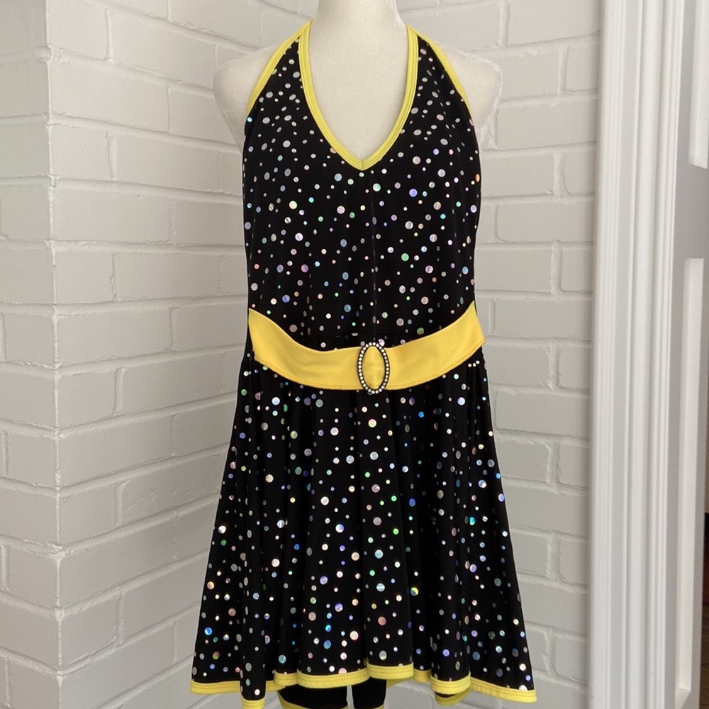 Womens 1990 Yellow/Black Polka Dot Dance Performance Leotard Dress Size L